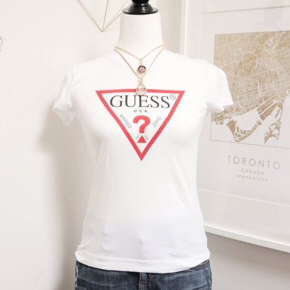 White Guess Triangle Logo Tee - Picture 1 of 5